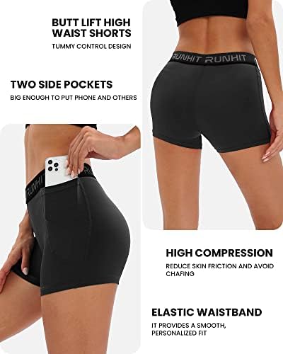Runhit 3 Опаковки Компрессионных Шорти за жени, къси Панталони за Йога с Висока Талия и Джобове, Волейболни Шорти от