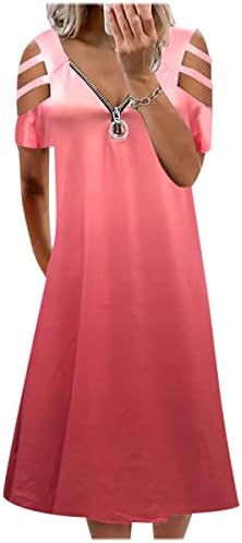 Женствена рокля Nxxyeel с къс ръкав, ежедневното свободно лятно плажно макси рокля с открити рамене и V-образно деколте и цип на Хенли