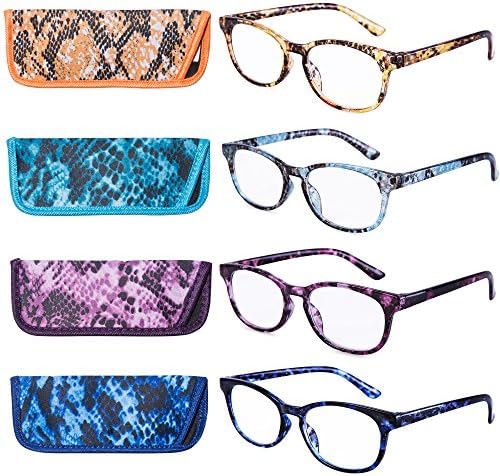 Очила за четене EYEGUARD, 4 опаковки, Качествени, Модерни Цветни Ридеры за Жени +6,00