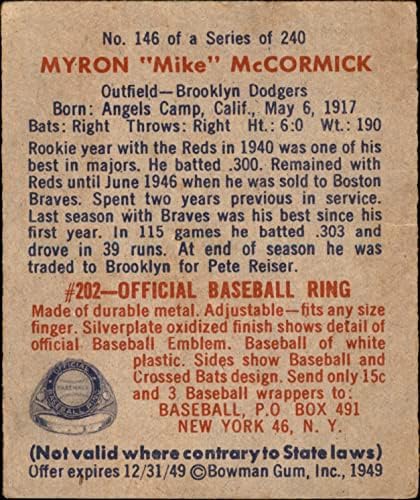 1949 Боуман 146 Майк Mccormick Бруклин Доджърс (Бейзбол карта) VG+ Доджърс
