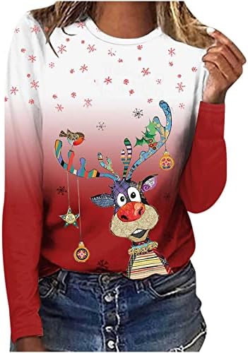 Жена Коледен Сладък Пуловер, Модерен 3D Cartoony Лосове, Графична Hoody, Отгоре С Дълъг Ръкав, Градиентные Пуловери Есен