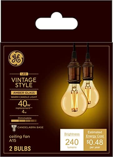 Led крушки на GE Lighting в ретро стил, Еквалайзер 40 W, Кехлибар Стъкло, Топла Светлина на Свещи, Малко Основание (2