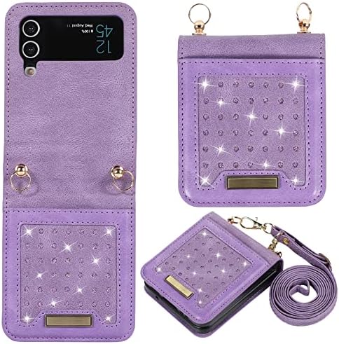 Чанта-портфейл SLLMYYX, Съвместим с Samsung Z Flip 3, лента за през рамо с RFID заключване, Кожен Калъф за телефон Galaxy