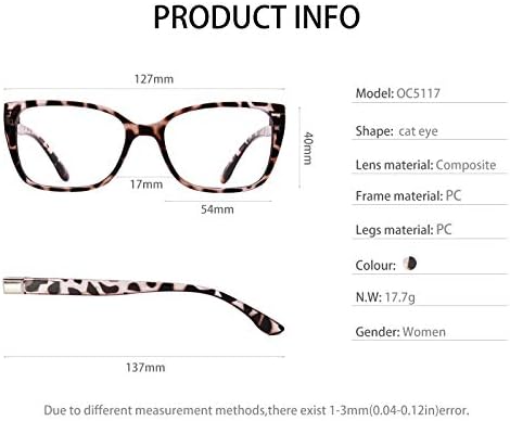 На карти OCCI CHIARI за жени + Очила за четене 600x6,00 висока мощност 600 500 400 (Леопард, 6.0)