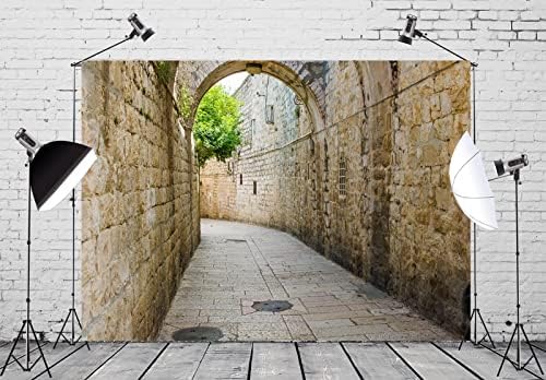 BELECO 7x5ft Текстилен Уличния Фон от Стария град на Ерусалим, Avenue Долороза, Древната Улица с Арки, Каменни Стени