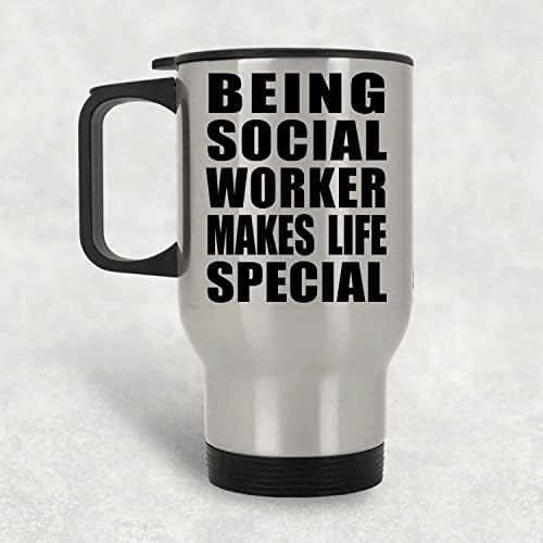 Designsify да Бъде Социален Работник Прави Живота по-Специални, Сребърен Пътна Чаша 14 грама, на Изолиран Чаша от Неръждаема