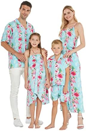 Подходяща Семейна Хавайски облекло Luau за Мъже И Жени За Момичета и Момчета с розов цвят, цвят на Лозаро-винарски Хибискус, Тюркоаз