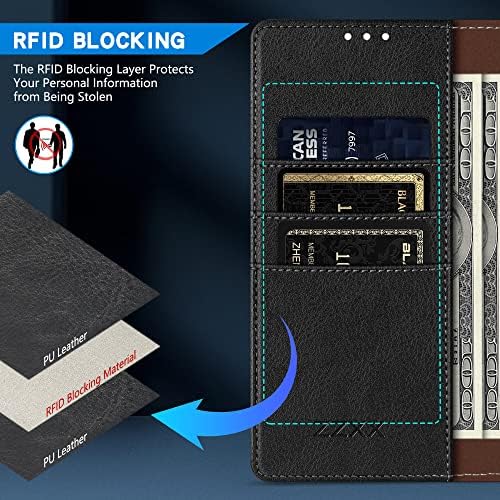 ZZXX Чанта-портфейл за Samsung Galaxy S23 с [RFID заключване] Отделение за карти, Стойка, Магнитна закопчалка, Кожен