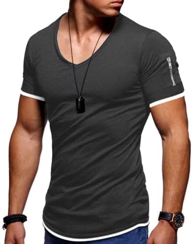 iWoo, мъжки тениски с V-образно деколте, тениски за тренировка на мускулите, ежедневни, пуловери, блузи контрастни цветове,