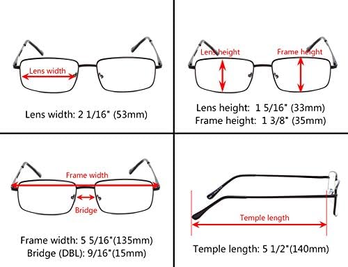 Очила за четене BFOCO, комплект от 3 правоъгълни метални очила за четене, мъжки ридеры