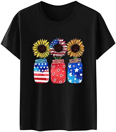 Тениски с Подсолнухом за Жени, Риза на Деня на Независимостта на 4 юли, Флаг на САЩ, Патриотични Тениски, Топ с Къс Ръкав и Цветна Принтом