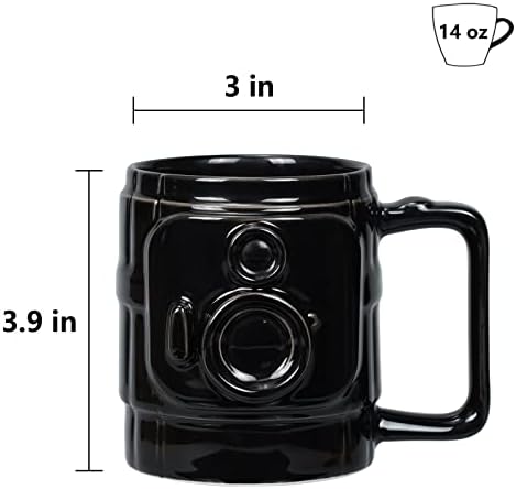 Керамична Чаша за Обектива на Камерата 14 унции Забавно Кафеена Чаша Чаена Чаша Подаръци за Фотографи Черен