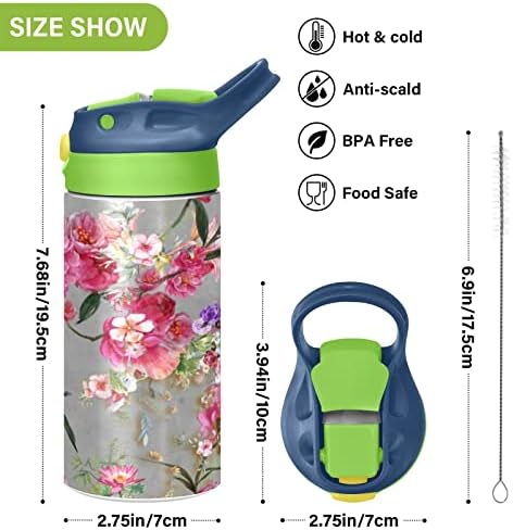 Детска бутилка за вода с разноцветни цветя, Бутилка за Вода от Неръждаема Стомана с Вакуумна Изолация, не съдържа BPA,