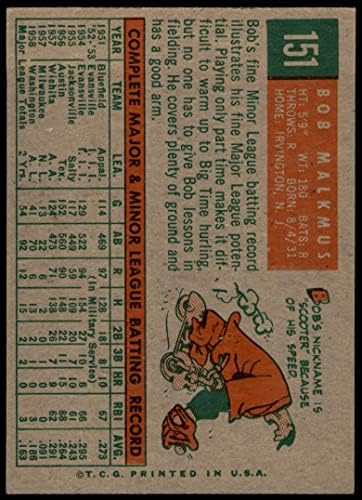 1959 Topps 151 Боби Малкмус Вашингтон Сенатърс (Бейзболна картичка) БИВШИ сенатори