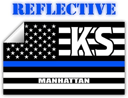 Манхатън KS Канзас Окръг Райли Тънка Синя Линия Дискретно американския Флаг - Знамена В чест на служителите на правоприлагащите органи Син Lives Matter Евро Стикер На Бро