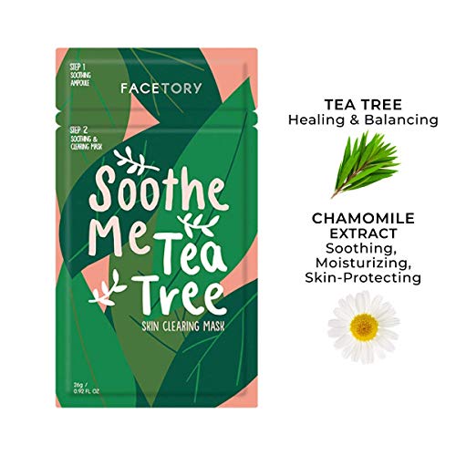 FACETORY Soothe Me Чаено дърво 2-Степенна система Включва маска с масло от чаено дърво и екстракт от лайка - За склонна към акне кожа - Успокояващ, хидратиращ и балансирующая