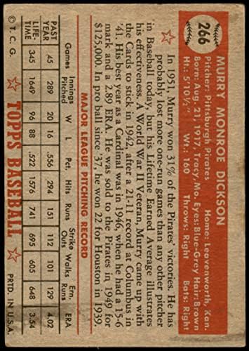 1952 Topps # 266 Мурри Диксън Питсбърг Пайрэтс (Бейзболна картичка) VG Пирати