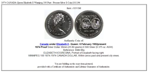 1974 КАЛИФОРНИЯ 1974 КАНАДА Кралица Елизабет II Уинипег 100 щатски долара За 1 Продукт Без маркировка