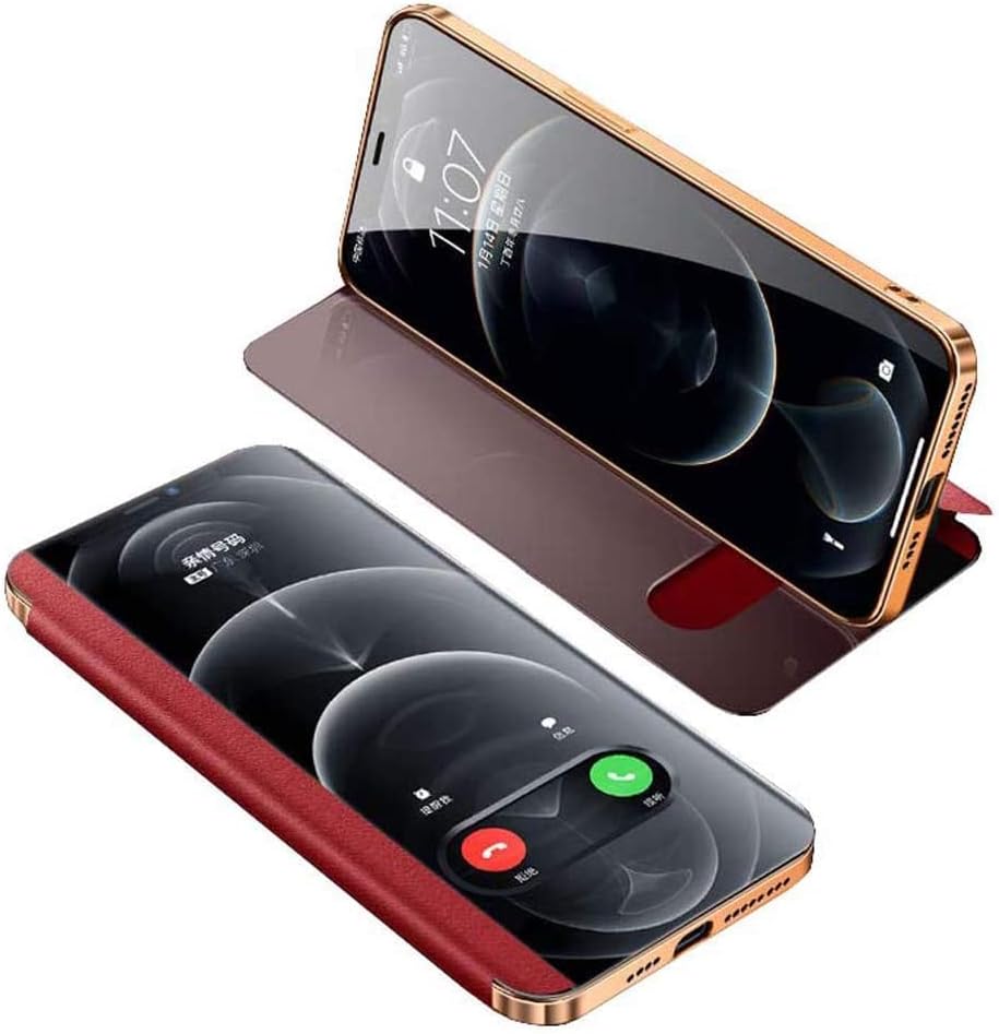 KKFAUS Кожен Калъф-награда за телефон с прозрачен обзорным прозорец, Панти устойчив на удари калъф за Apple iPhone 12