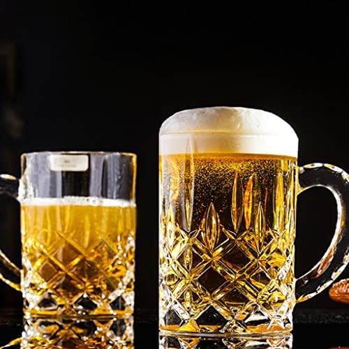 Стъклени Чаши Бира Една Чаша от Кристално стъкло, Традиционна Бира чаша, Бирени чаши с Дръжки, Чаши за Замразяване на Бира, Една Чаша с Геометричен модел на бира (Цвя