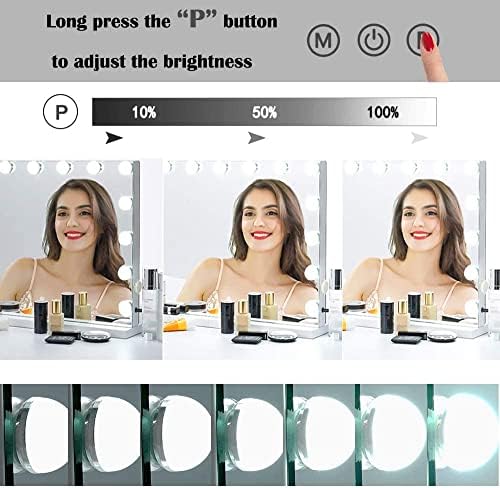 Тоалетен огледало Bitity 22,8 x 18,1 с подсветка, 10-кратно увеличение, Голям тоалетен огледало Hollywood Bluetooth подсветка,