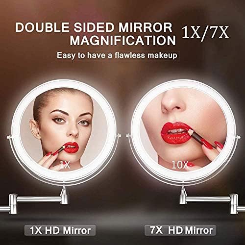 Огледало за баня, Стенни Огледала за бръснене, Огледало за грим с 1X /7-кратно увеличение, 360 °