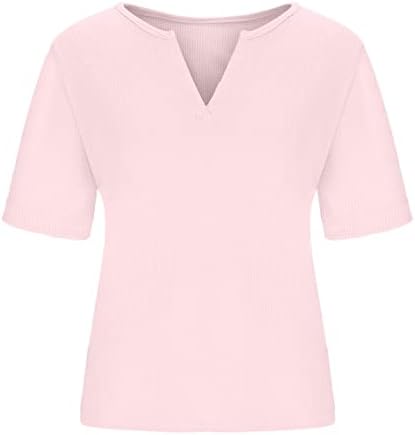 Лятна Есен в памучна Тениска За Момичета С Къс Ръкав и V-образно деколте, Свободно Намаляване, Основна Блуза за Късна