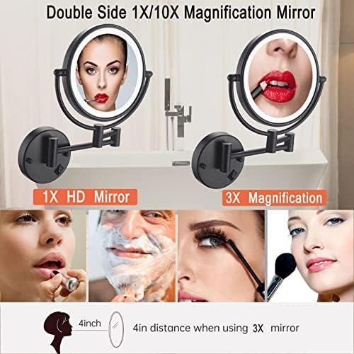 SRVNT Огледало за грим с подсветка, завъртащо се на 360 °, За Бръснене, за монтаж на стена Увеличително огледало за баня,
